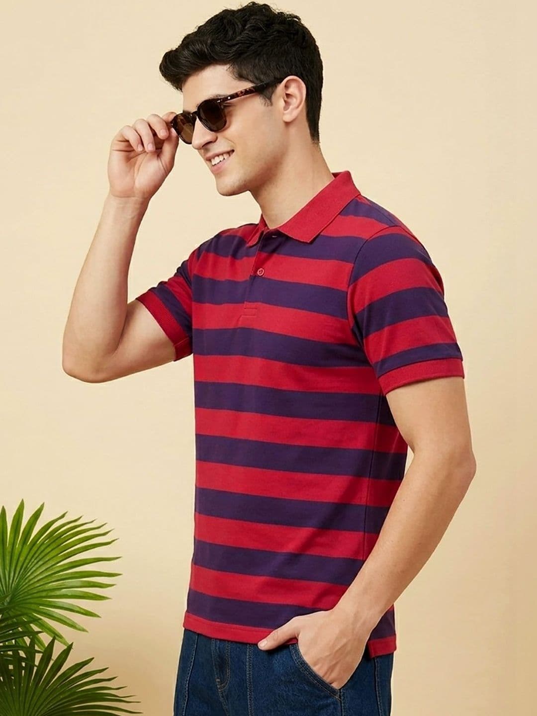 SZN Men Striped Polo Collar T-shirt thumbnail 3