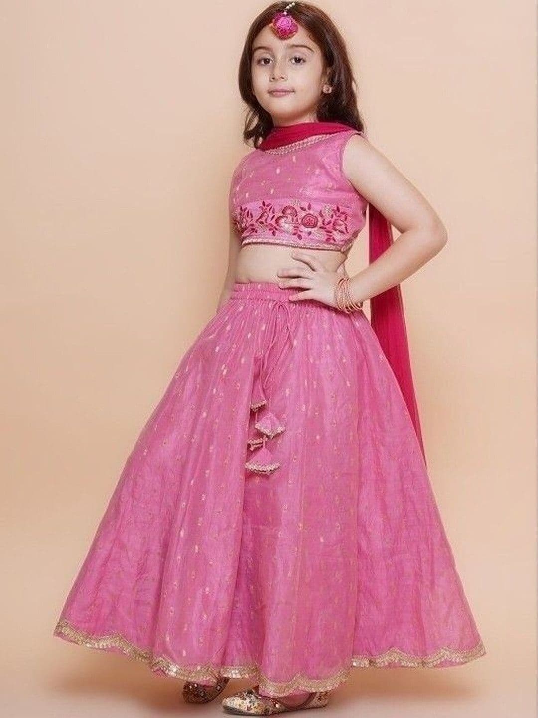RJ ONLINE Girls Embroidered Thread Work Foil Print Ready to Wear Lehenga & Blouse With Dupatta thumbnail 3