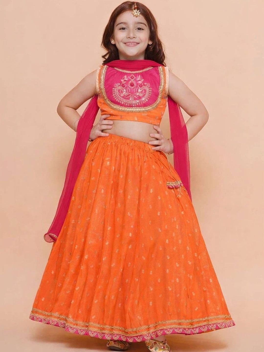 RJ ONLINE Girls Embroidered Thread Work Tie and Dye Lehenga & Blouse With Dupatta thumbnail 3