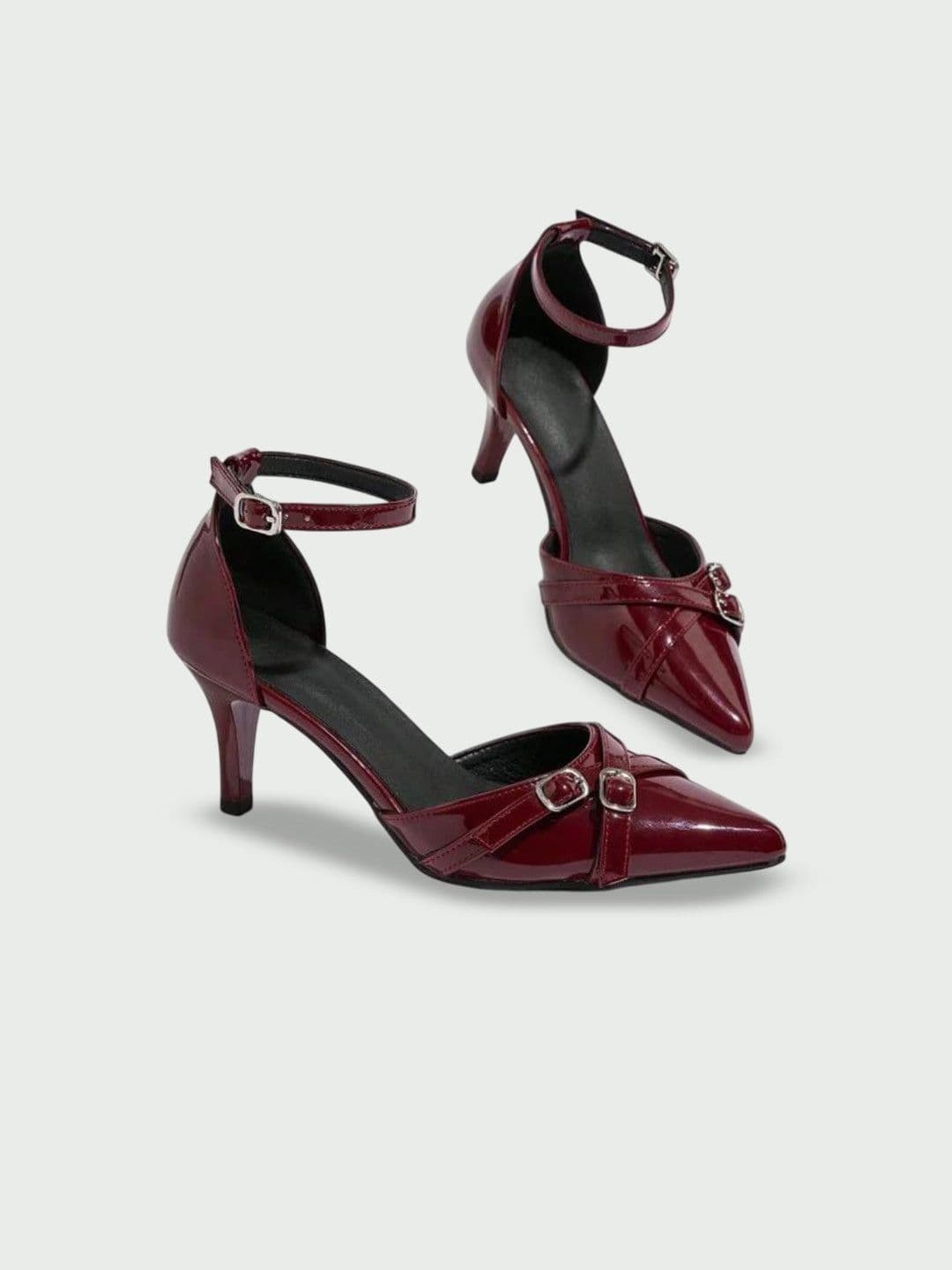 ALLEYSTRAP Women Solid Pointed Toe Buckles Patent Pumps - view 1