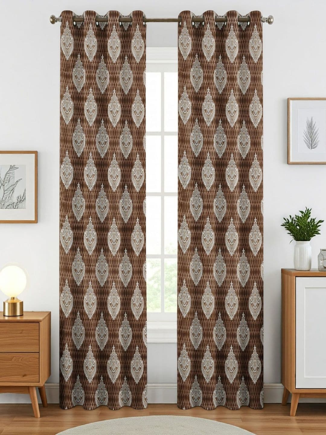 Aura Brown Set of 2 Ethnic Motifs Long Door Curtain thumbnail 4