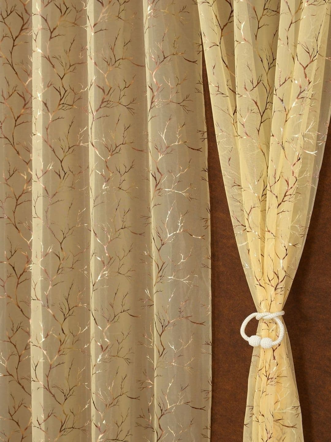 Aura Beige Set of 2 Sheer Long Door Curtain - view 1