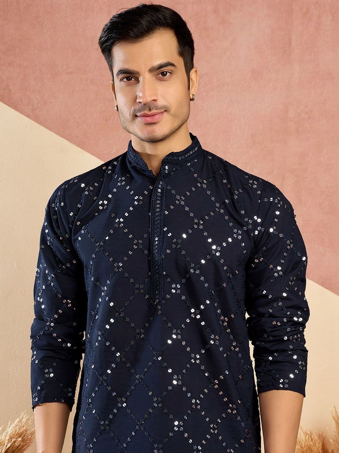 House of Pataudi Embroidered Cotton Mandarin Collar Knee Length Straight Kurta thumbnail 4