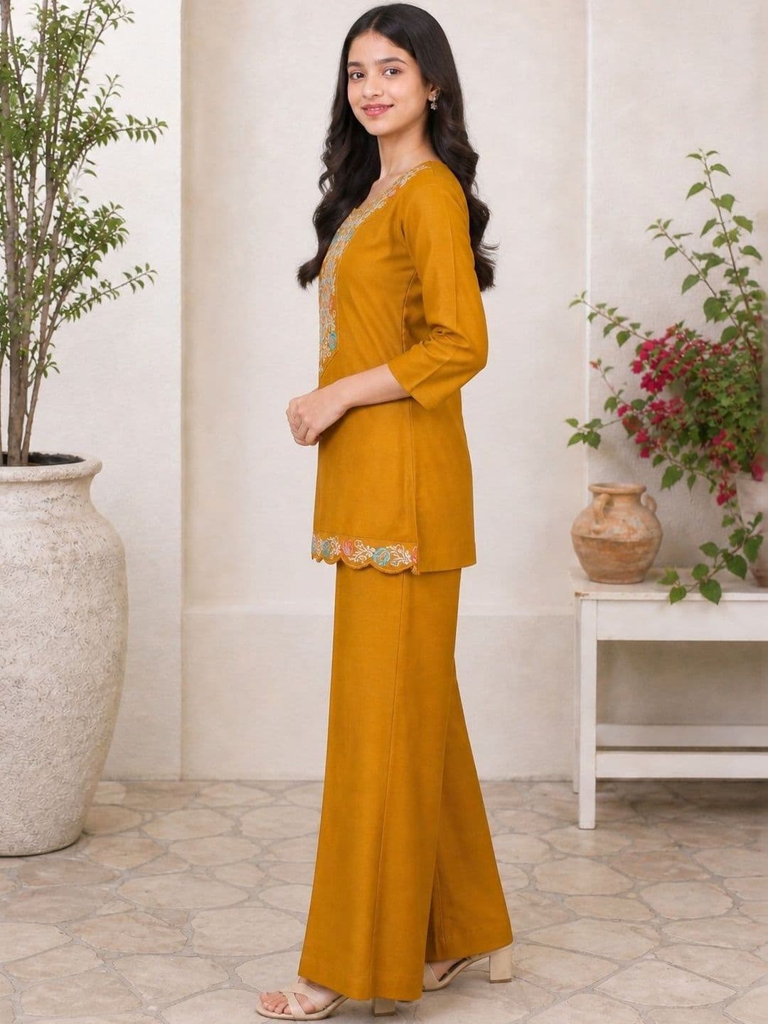 KALINI Embroidered Tunic with Palazzos thumbnail 3