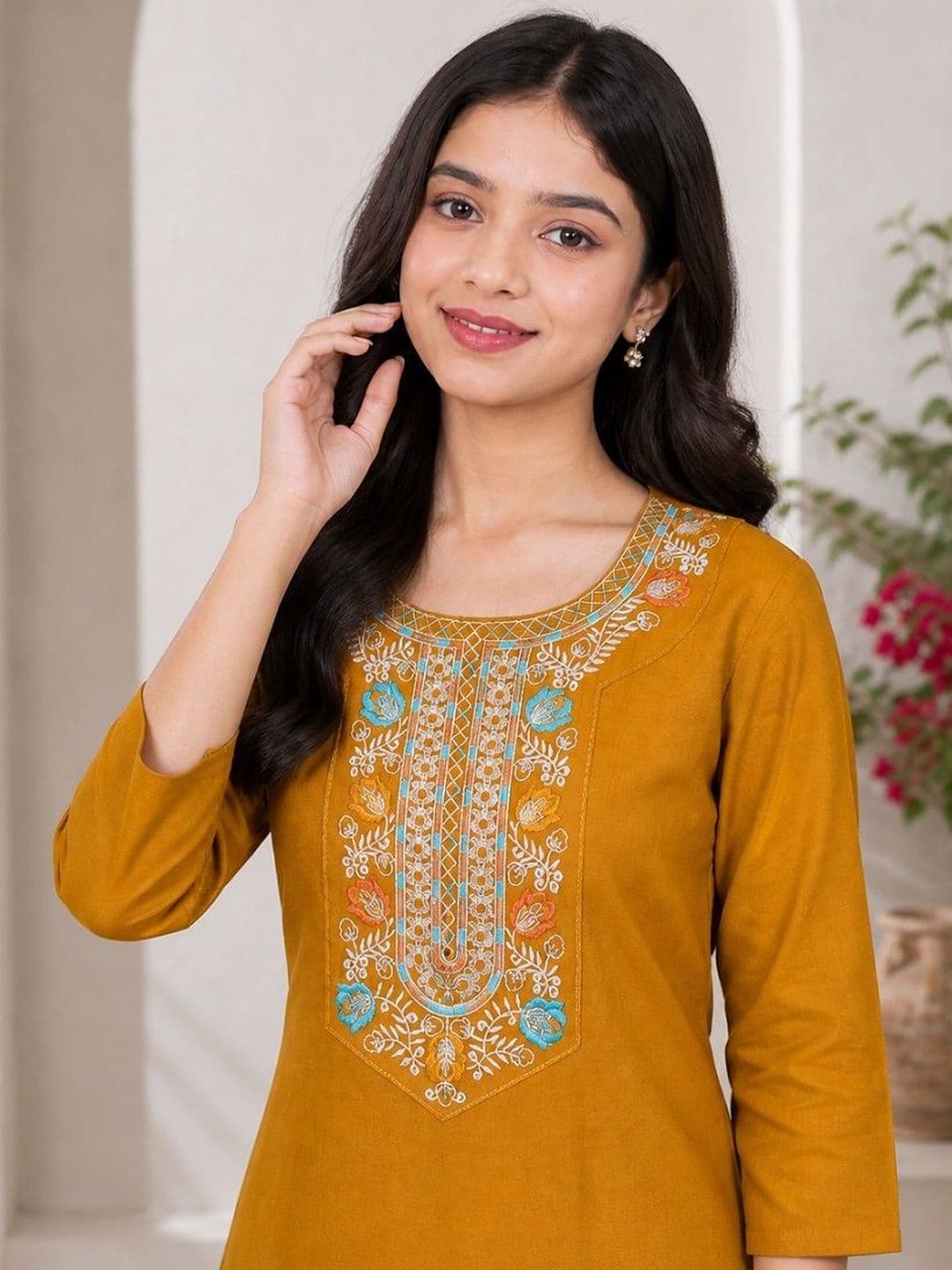 KALINI Embroidered Tunic with Palazzos thumbnail 4