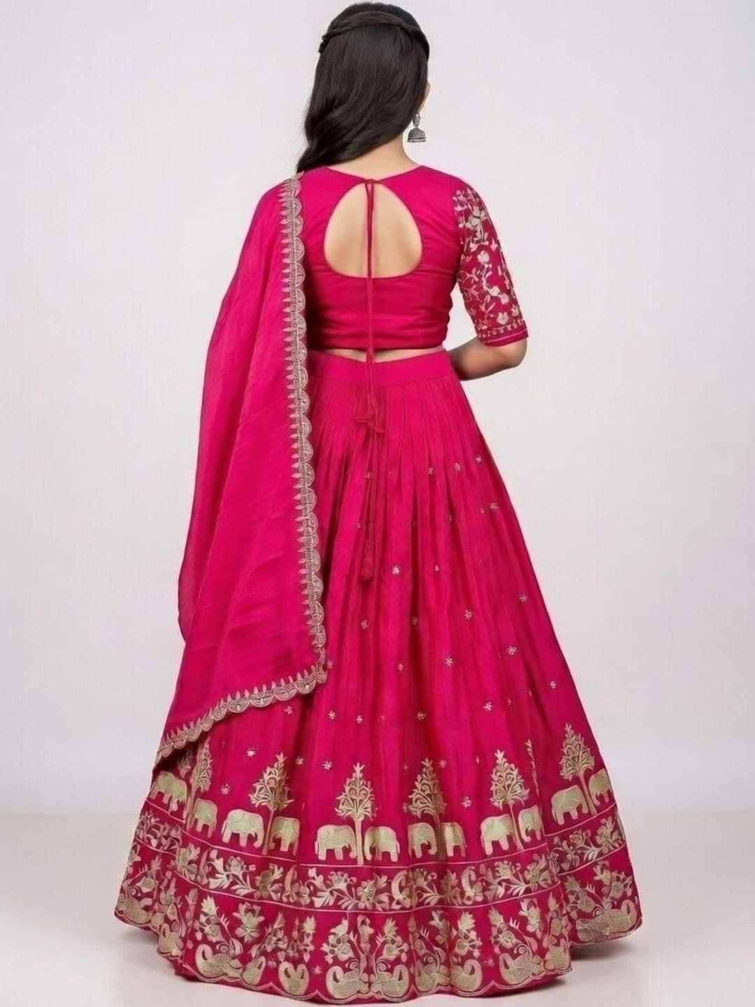 Closin Girls Embroidered Thread Work Semi-Stitched Lehenga & Blouse With Dupatta thumbnail 2