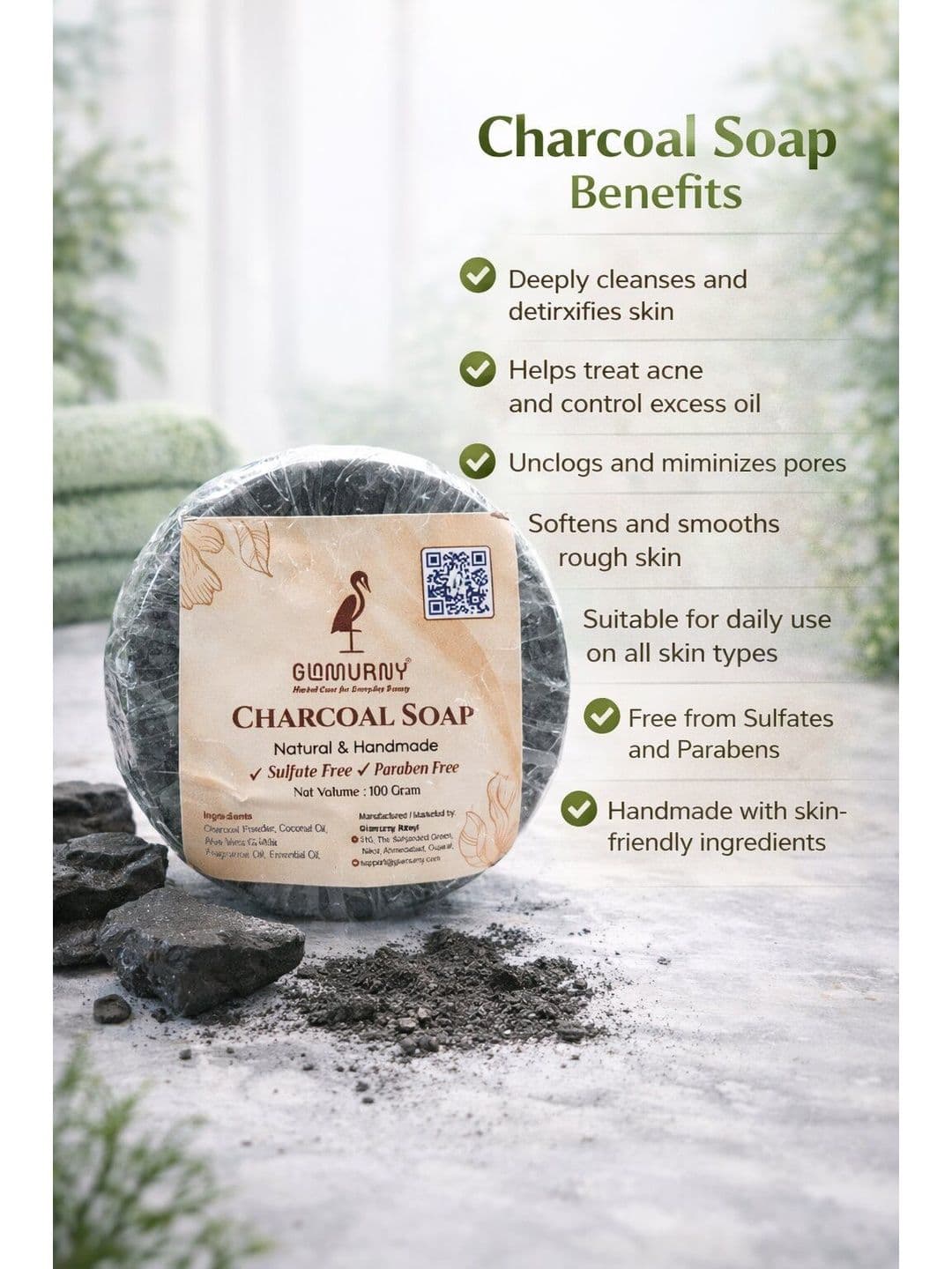 Glamurny Herbal Charcoal Soap - 100 g thumbnail 3