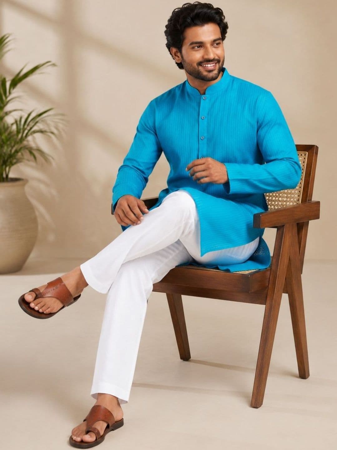 DEVOILER Men Striped Kurta thumbnail 4