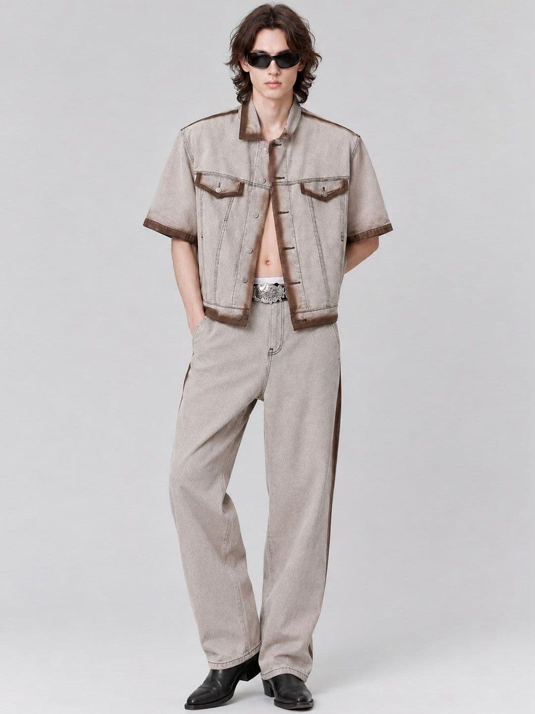 RDSTR Men Colourblocked Crop Denim Jacket thumbnail 4