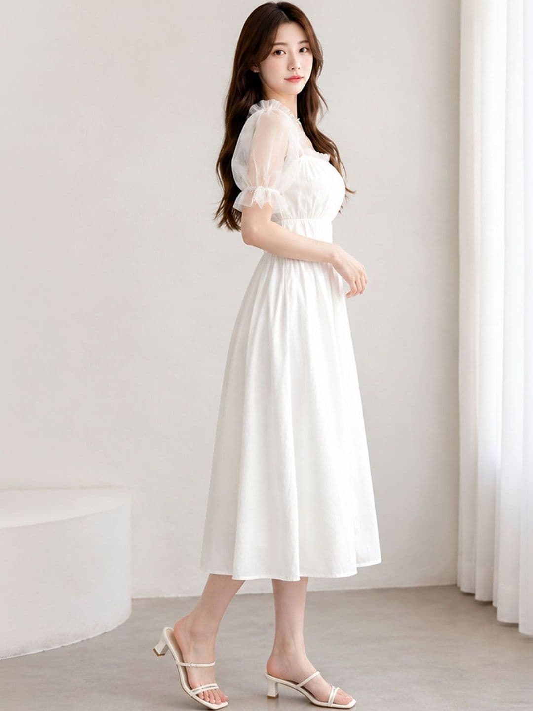 DressBerry Puff Sleeve A-Line Midi Dress thumbnail 3
