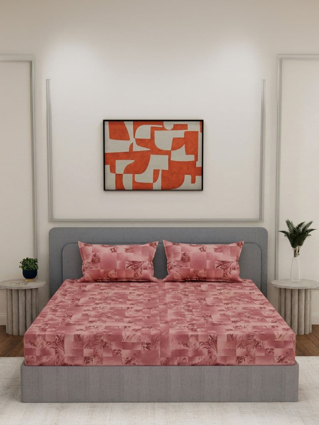 Monte Carlo Red & Purple 144 TC Bedsheet with 2 Pillow Covers thumbnail 2