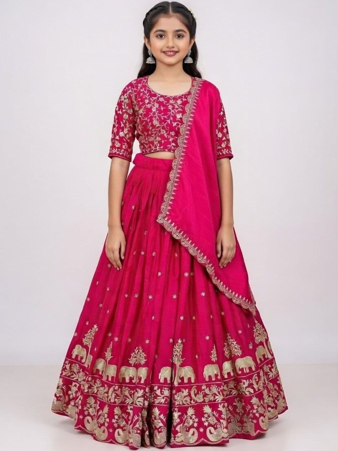 Closin Girls Embroidered Thread Work Semi-Stitched Lehenga & Blouse With Dupatta thumbnail 4