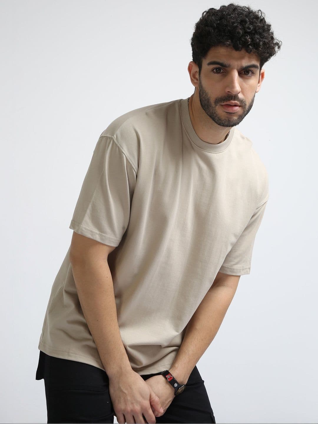 THE BEETEL HOUSE Beige Relaxed Fit Round Neck T-Shirt - view 1