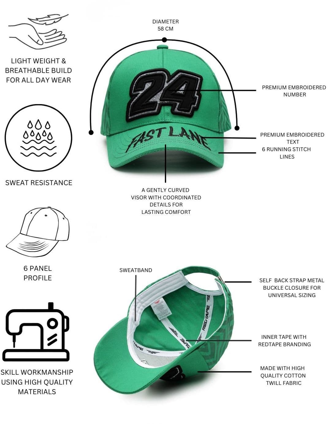 Red Tape Unisex Green Solid Cotton Twill Baseball Cap with Adjustable Strap thumbnail 7