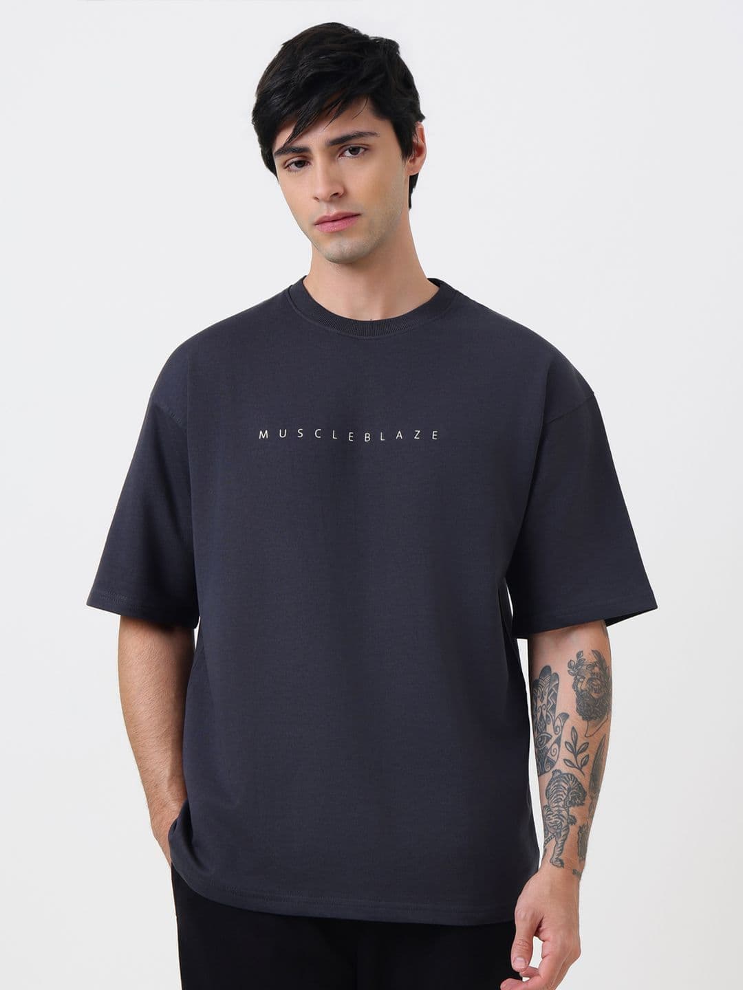 MuscleBlaze Unisex Typography Printed Round Neck Cotton Relaxed Fit T-shirt thumbnail 4