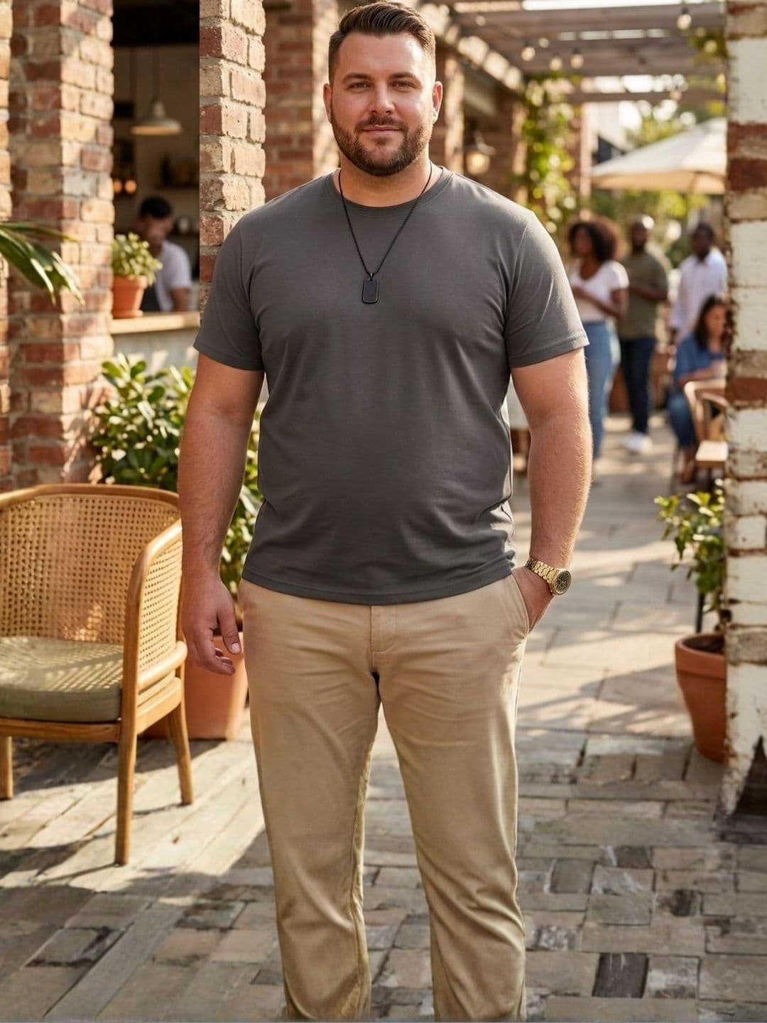 Sztori Rigo Men Plus Size Dark Grey Solid Round Neck Regular Fit Cotton T-shirt thumbnail 2