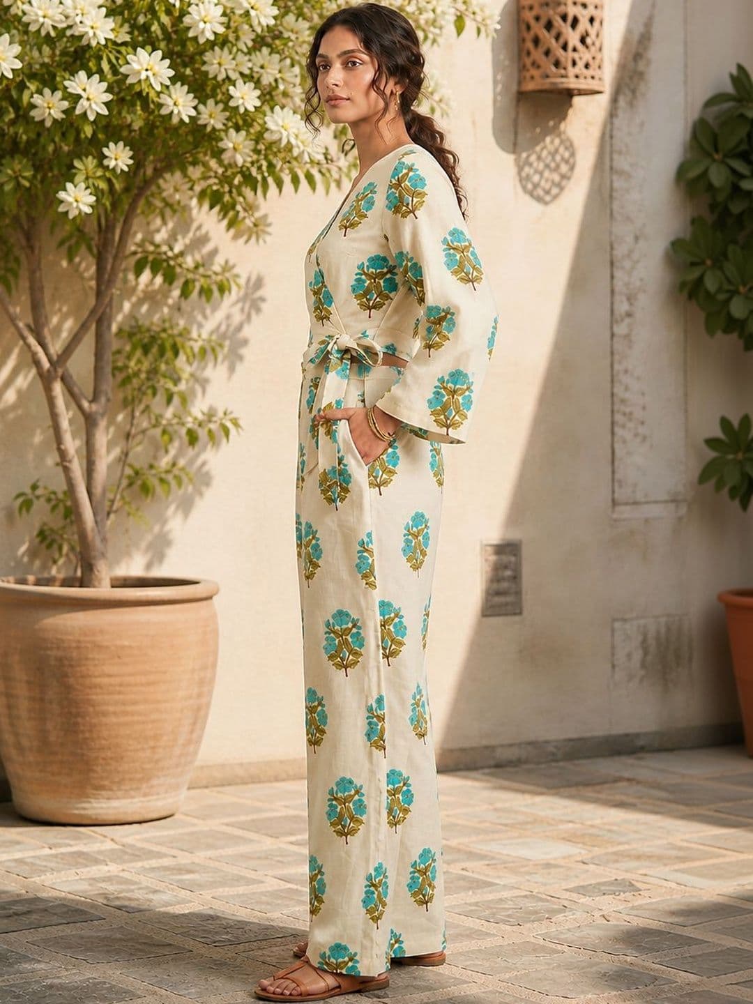 Anouk Bohemian Cotton Printed Top with Palazzos thumbnail 2