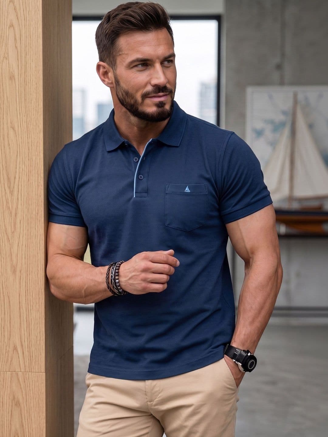 Utopium Men Polo Collar Pure Cotton Pockets T-shirt thumbnail 3