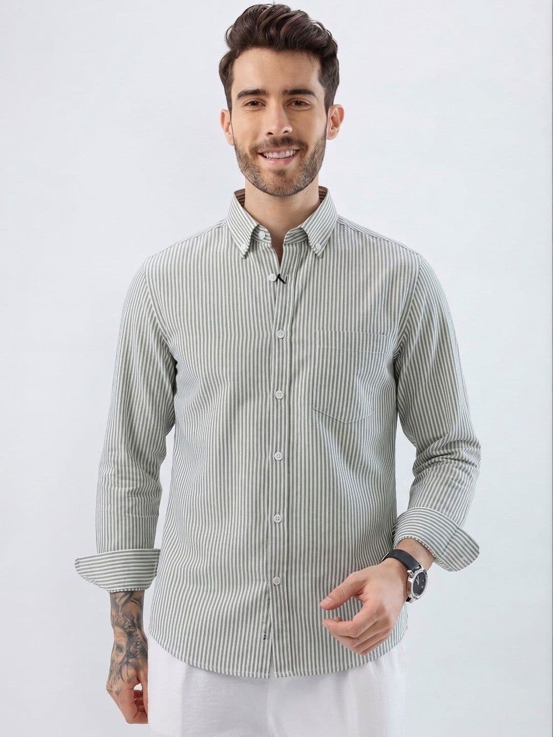 R.Code by The Roadster Life Co. Men Standard Striped Casual Shirt thumbnail 3