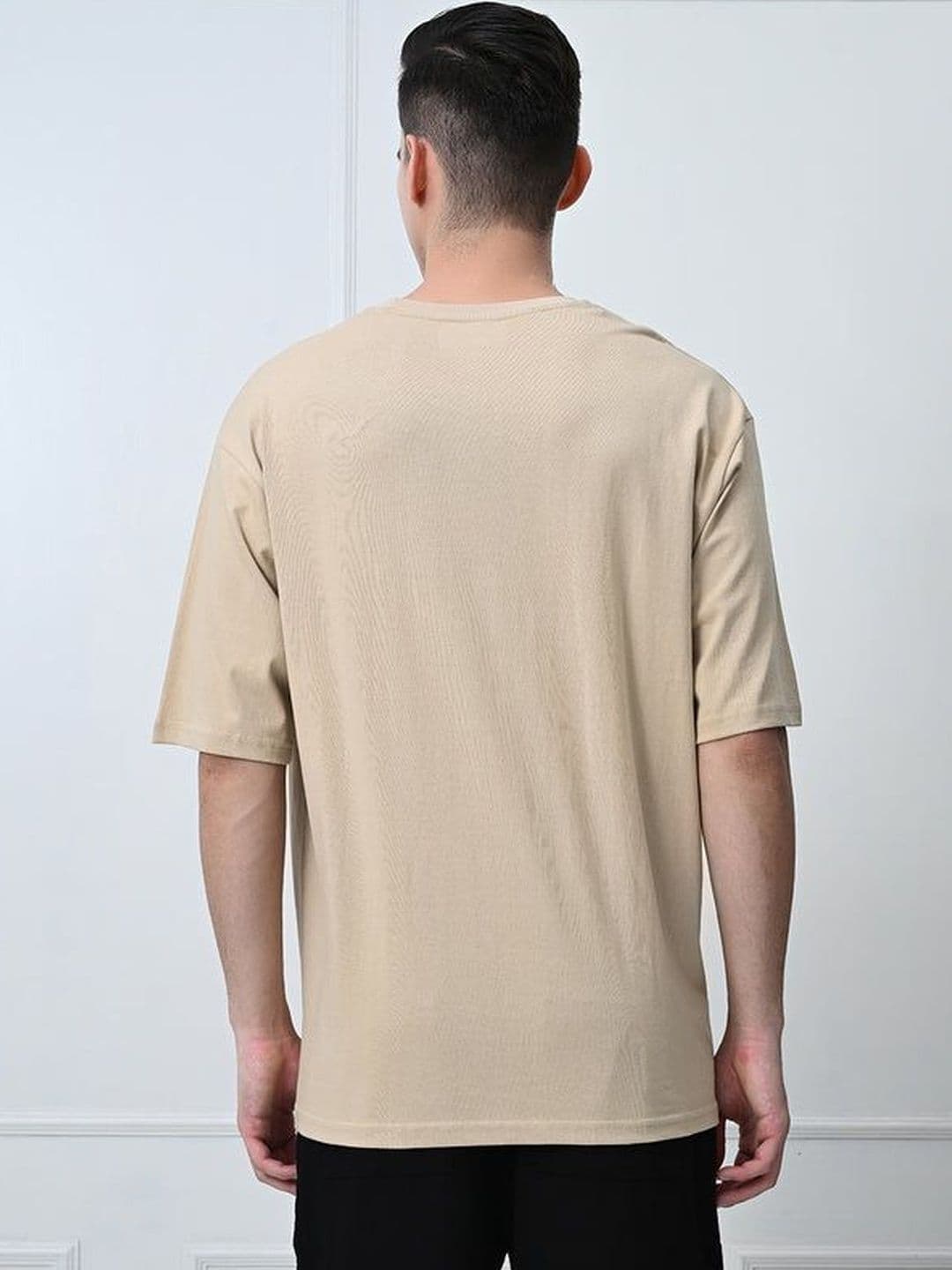THE BEETEL HOUSE Beige Relaxed Fit Round Neck T-Shirt thumbnail 5