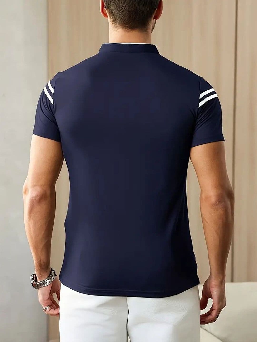 Mast & Harbour Men Colourblocked Mandarin Collar T-shirt thumbnail 6