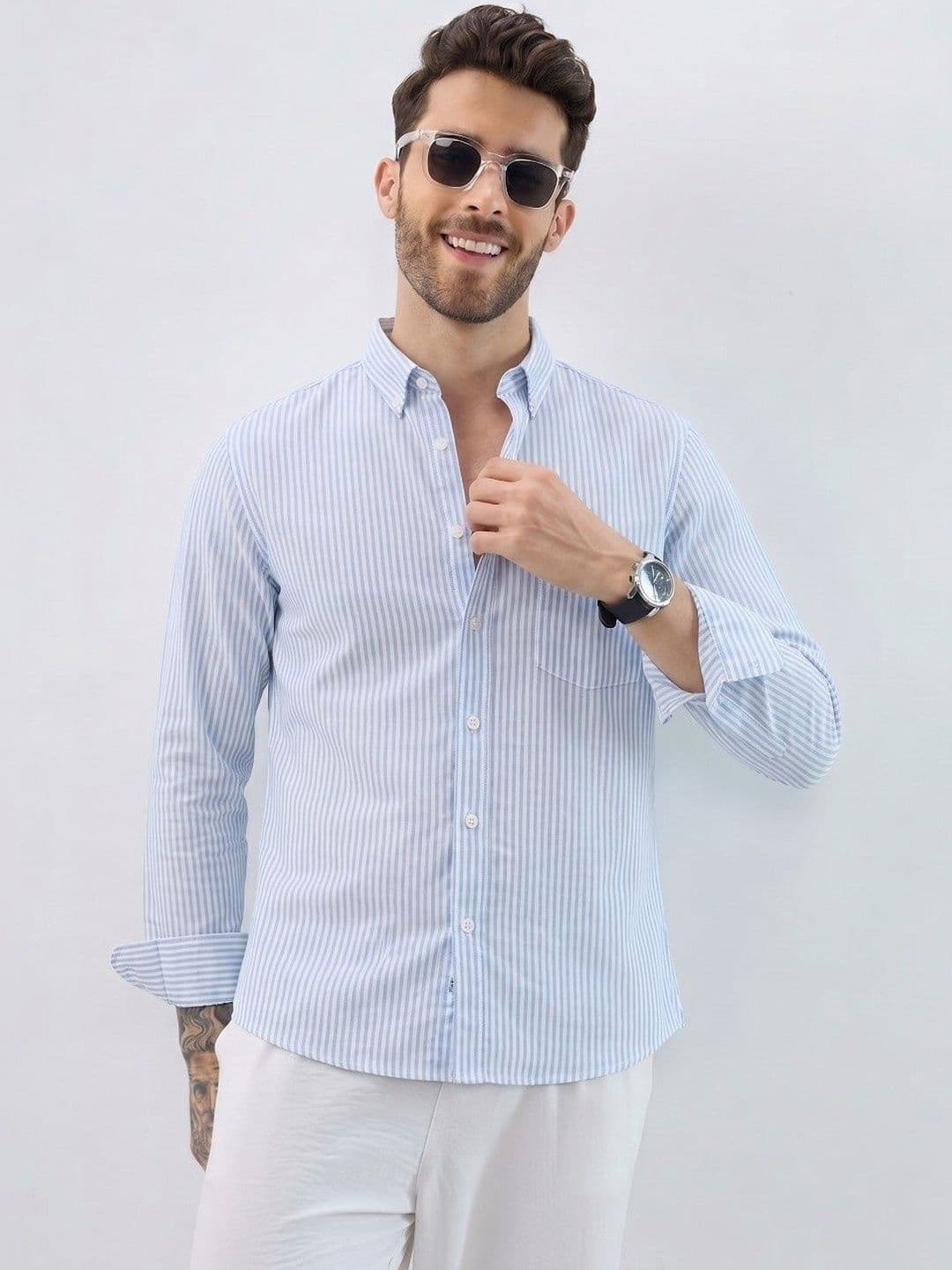R.Code by The Roadster Life Co. Men Standard Striped Casual Shirt thumbnail 3
