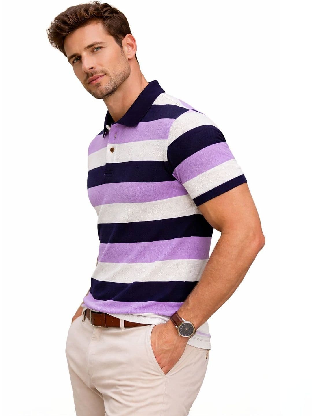 The Roadster Lifestyle Co Striped Polo Collar Tshirts thumbnail 5