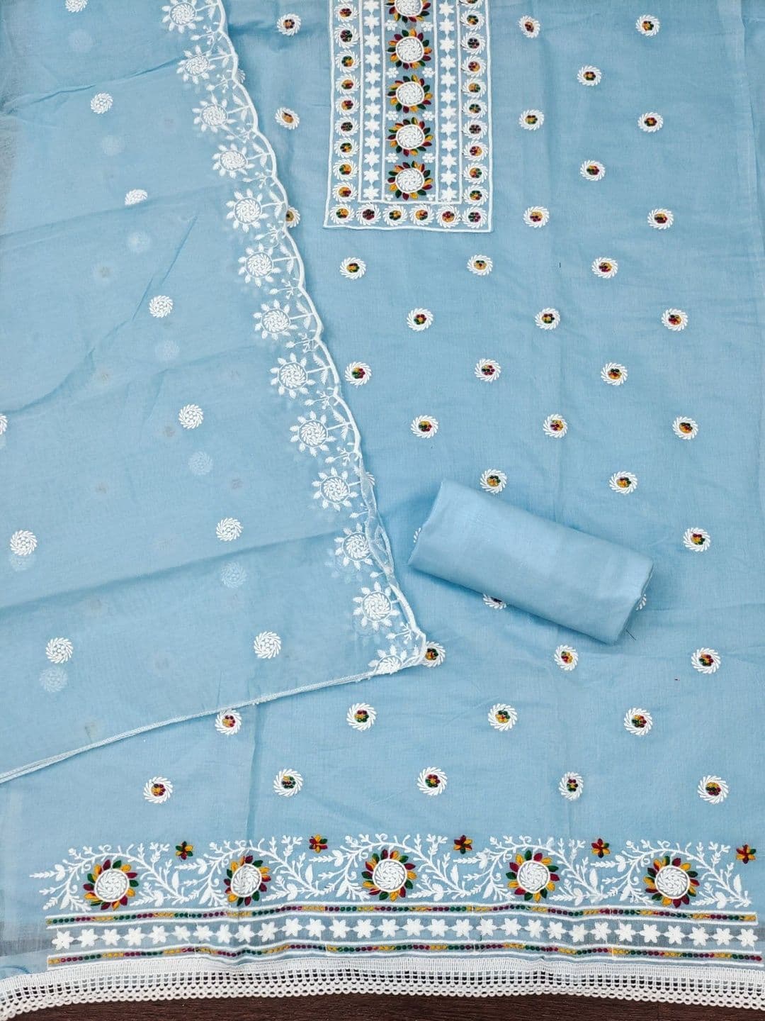 Rangtulika Ethnics Embroidered Pure Cotton Unstitched Dress Material thumbnail 3
