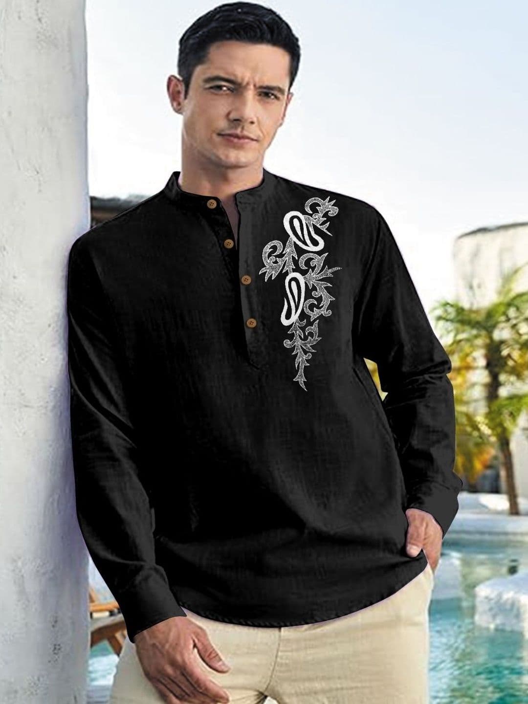 CLOTHING VEDA Men Floral Mandarin Collar Kurta thumbnail 5