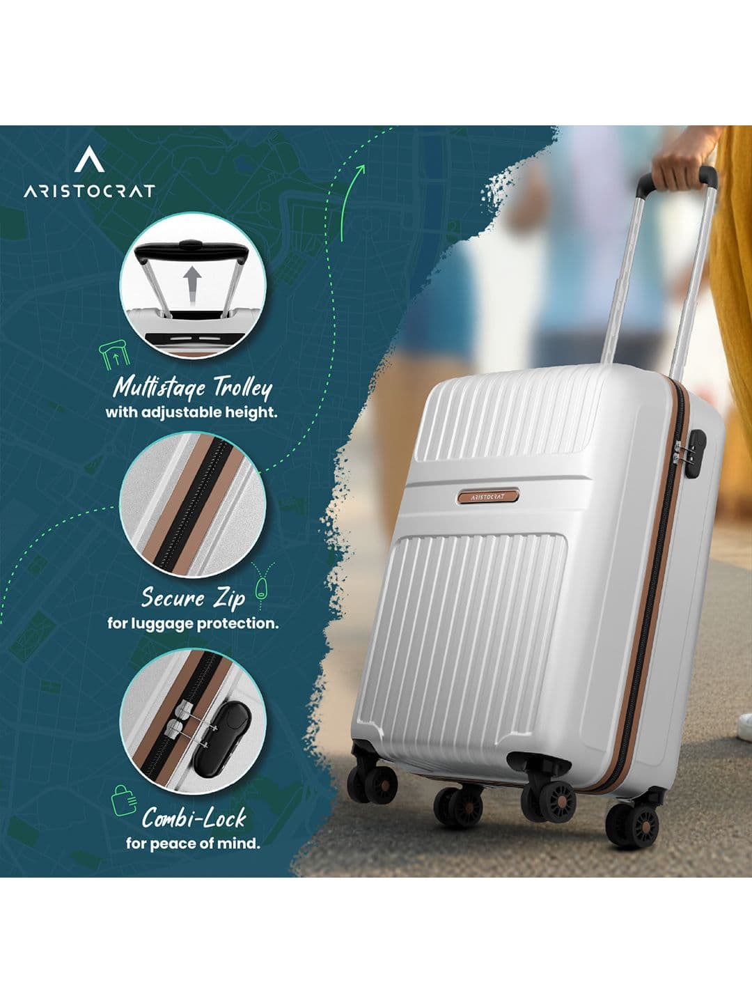 Aristocrat Unisex Atlas Textured Hard-Sided Cabin Trolley Bag thumbnail 3