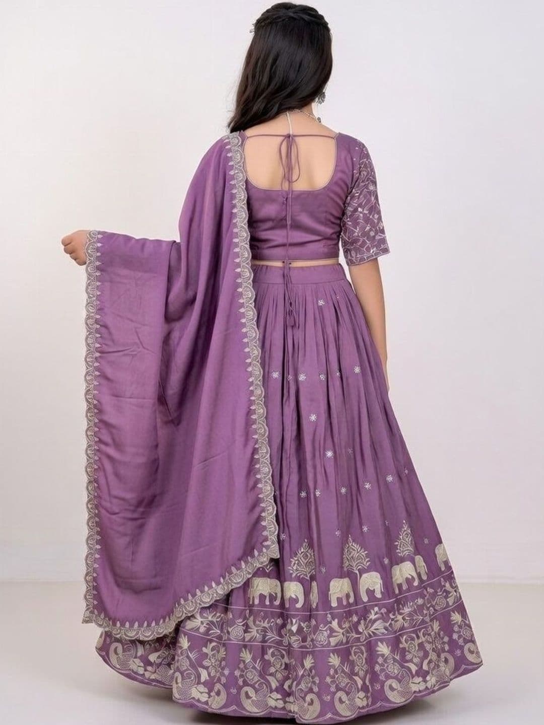 Closin Girls Embroidered Thread Work Semi-Stitched Lehenga & Blouse With Dupatta thumbnail 2