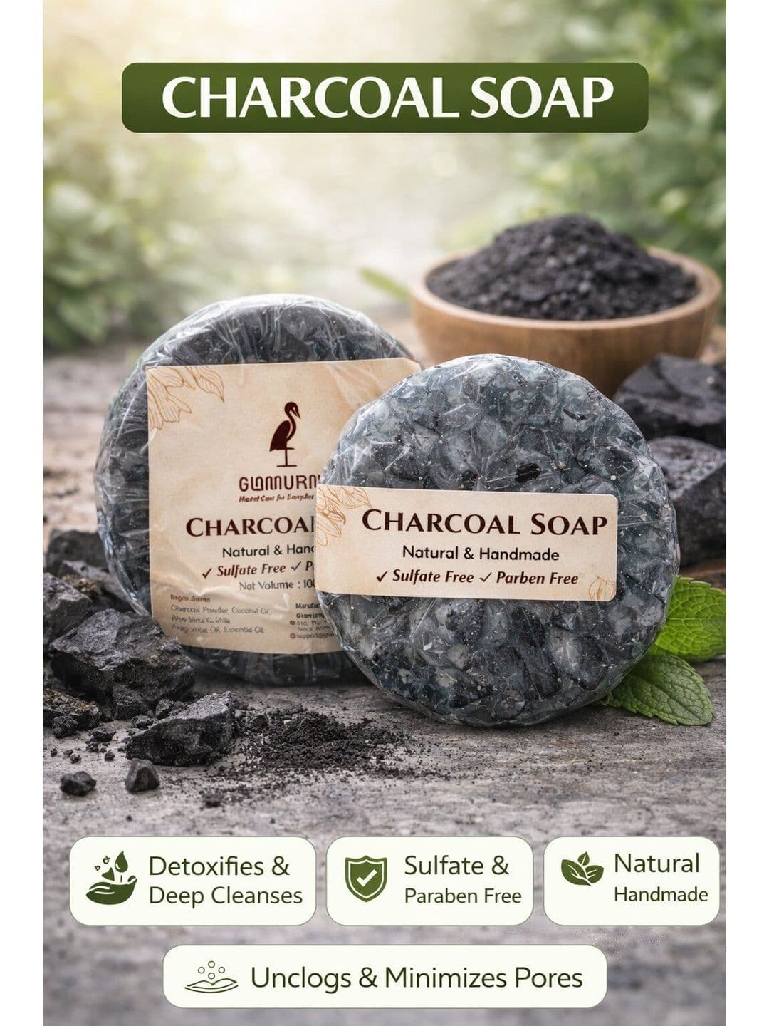 Glamurny Herbal Charcoal Soap - 100 g thumbnail 5