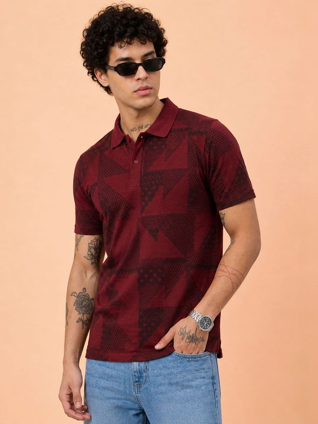 HERE&NOW Men Printed Polo Collar T-shirt - view 1