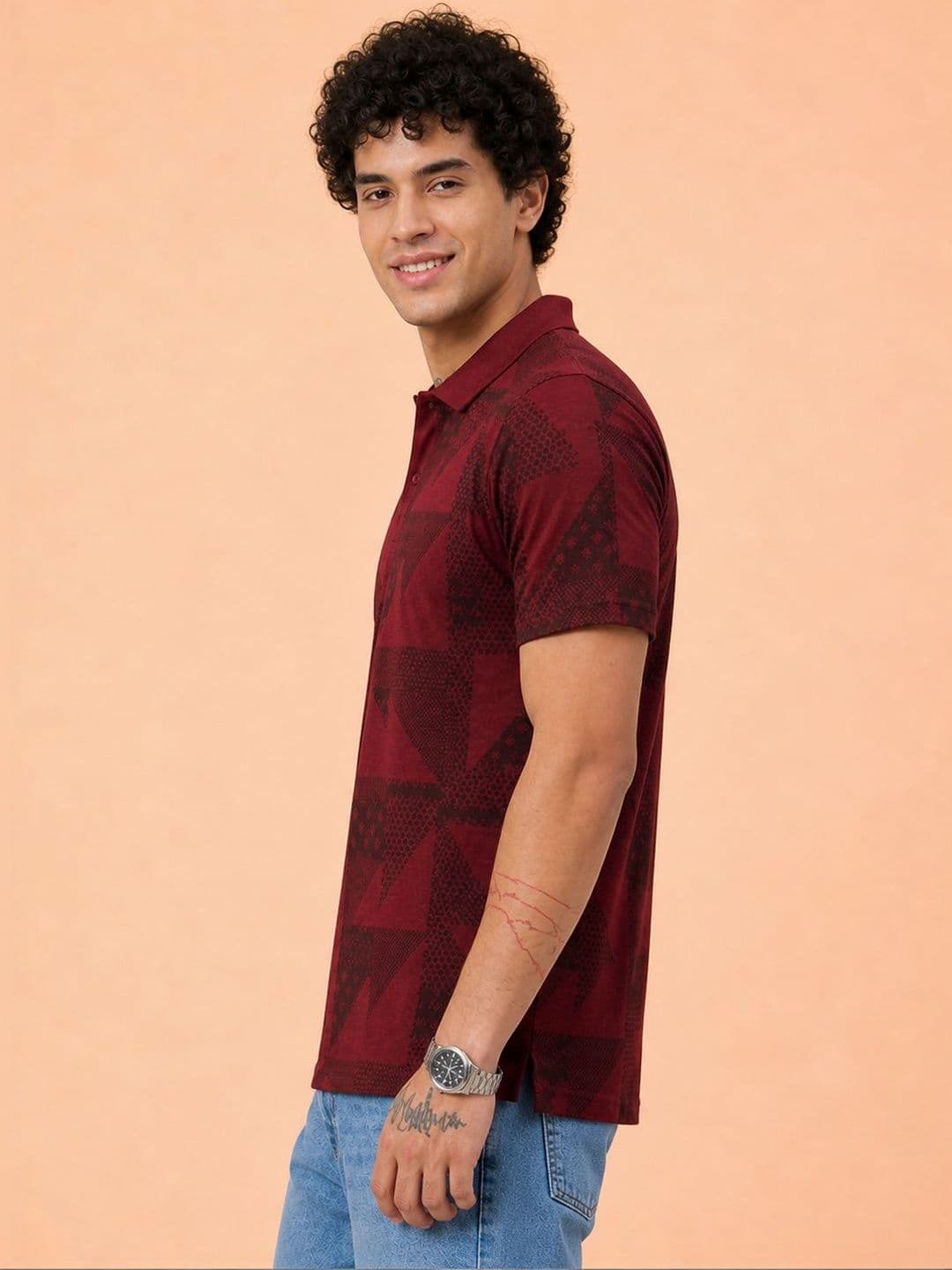 HERE&NOW Men Printed Polo Collar T-shirt thumbnail 4