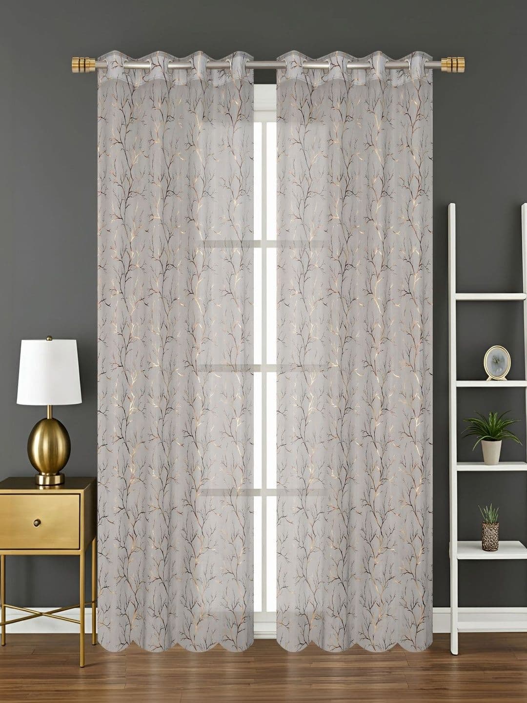 Aura Grey Set of 2 Sheer Long Door Curtain thumbnail 3