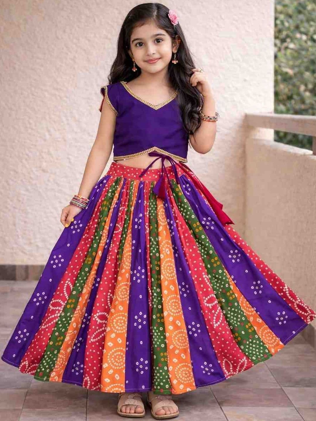 Sangria Girls Printed V-Neck Flared Lehenga Choli - view 1