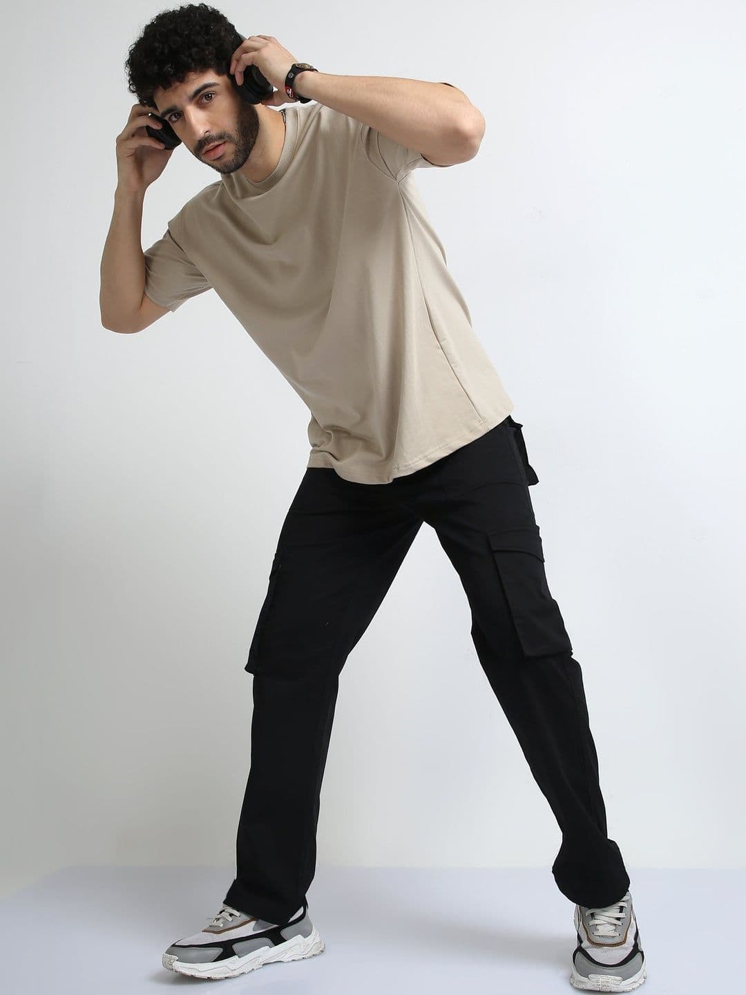 THE BEETEL HOUSE Beige Relaxed Fit Round Neck T-Shirt thumbnail 4