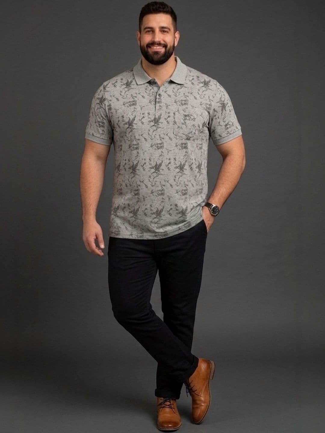 Mast & Harbour Men Printed Polo Collar Pockets T-shirt thumbnail 5