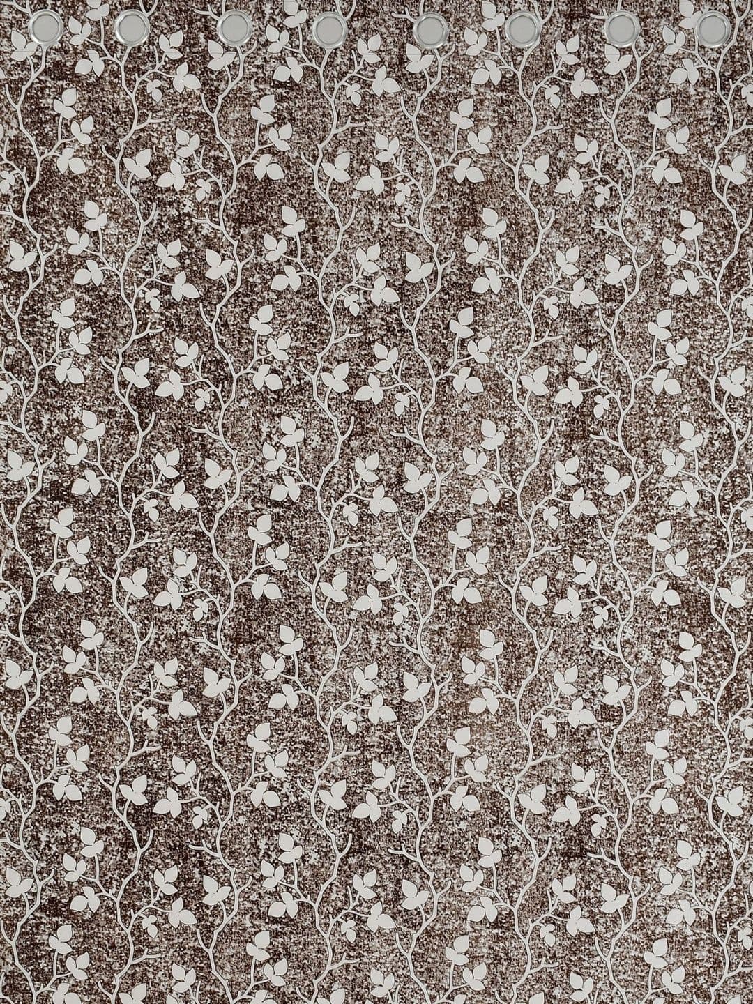 Aura Brown & White Set of 2 Floral Long Door Curtain thumbnail 2