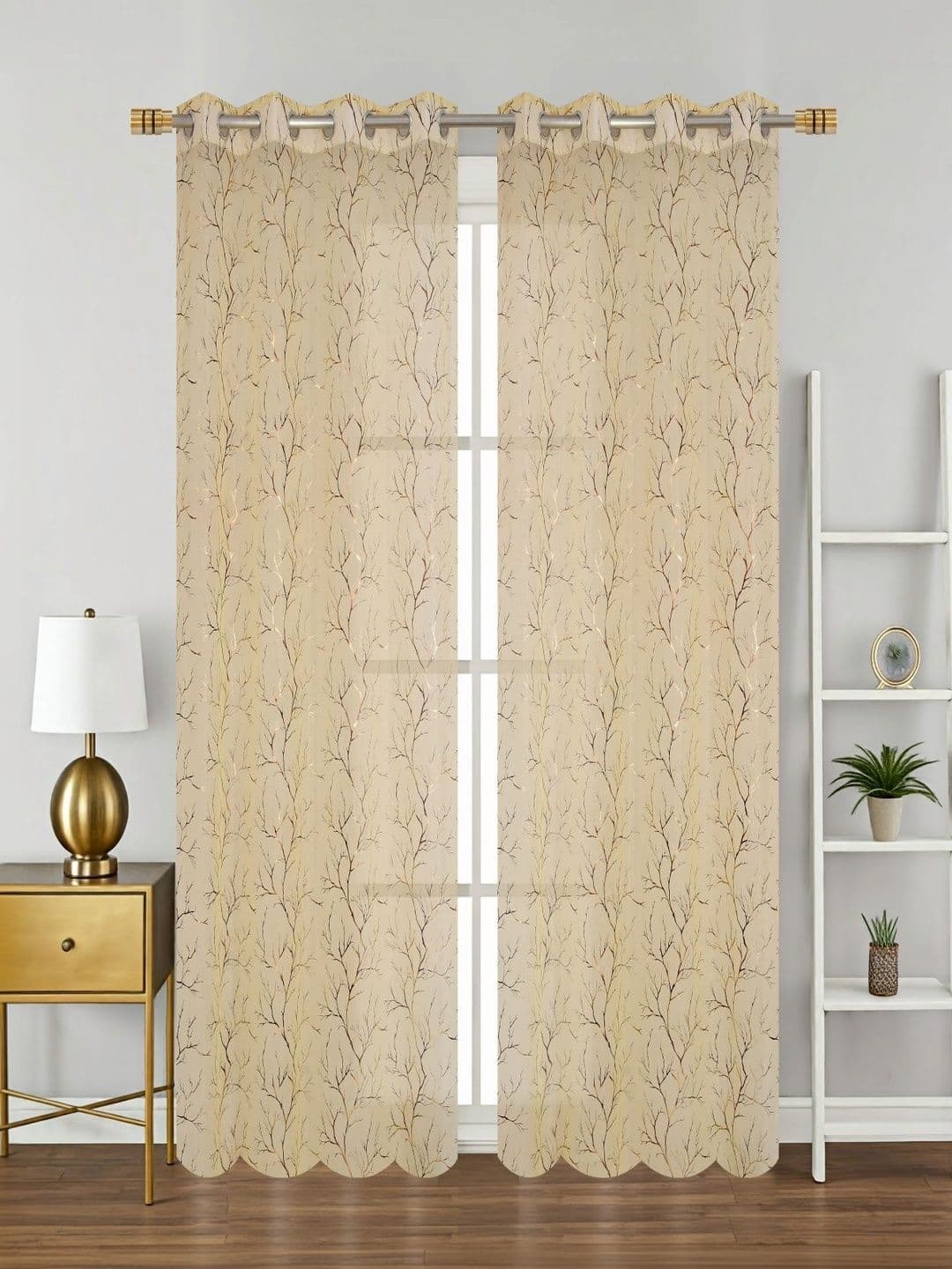 Aura Beige Set of 2 Sheer Long Door Curtain thumbnail 4