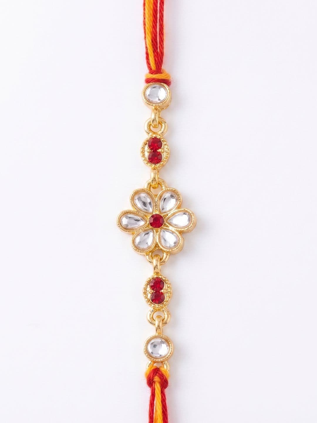 NVR Set Of 2 Gold Toned Kundan Studded Bhaiya Bhabhi Rakhi With Roli Chawal thumbnail 7