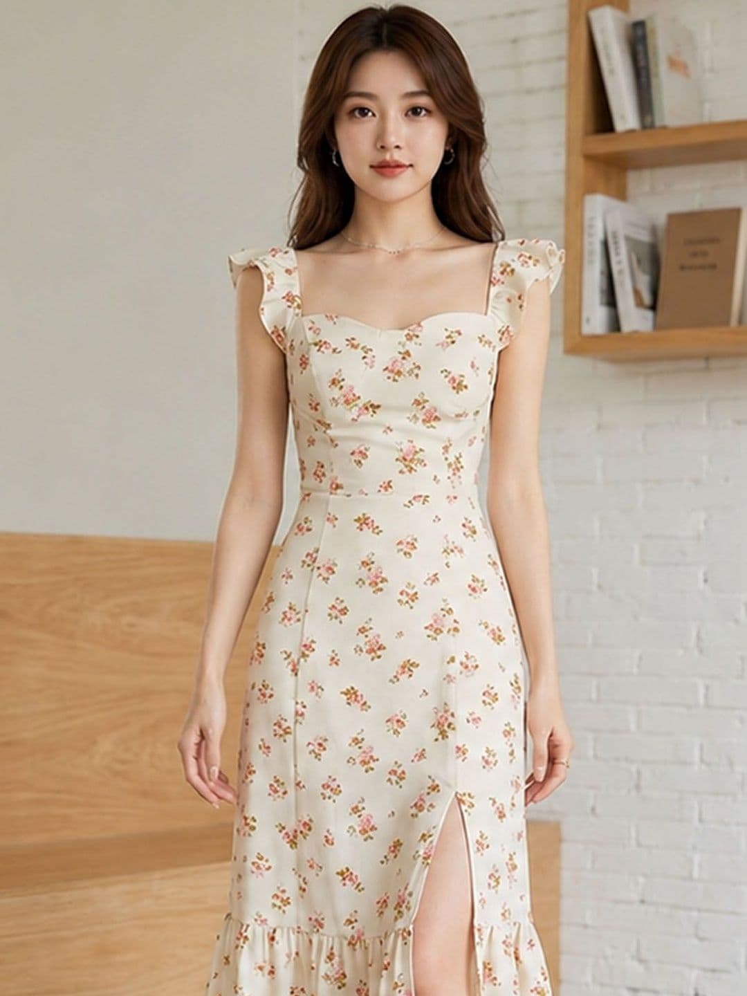 DressBerry Floral Print Ruffled Sheath Midi Dress thumbnail 2