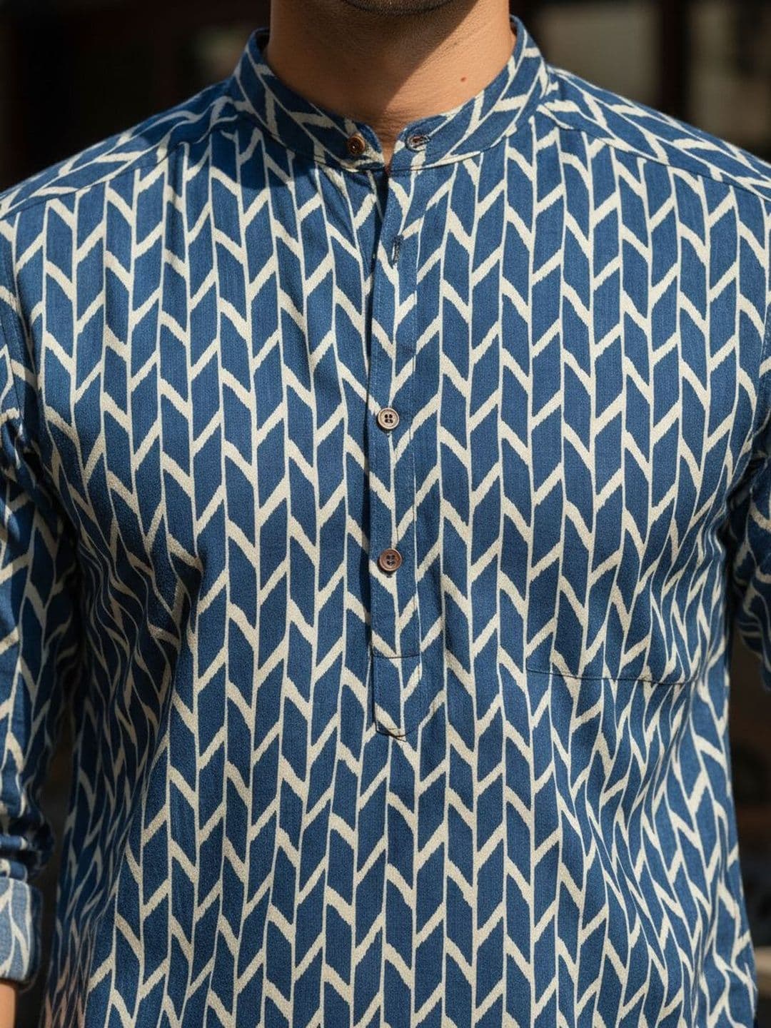 RICH STAG Men Geometric Printed Indigo Kurta thumbnail 3