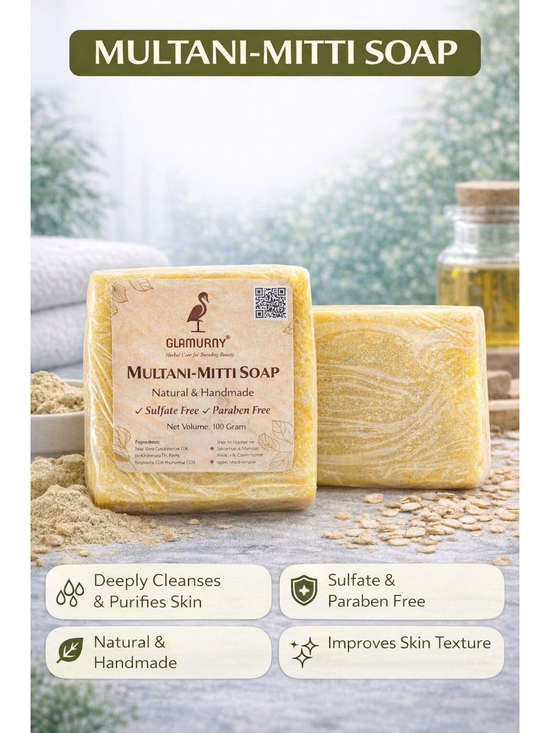 Glamurny Herbal Multani Mitti Soap - 100 g thumbnail 5