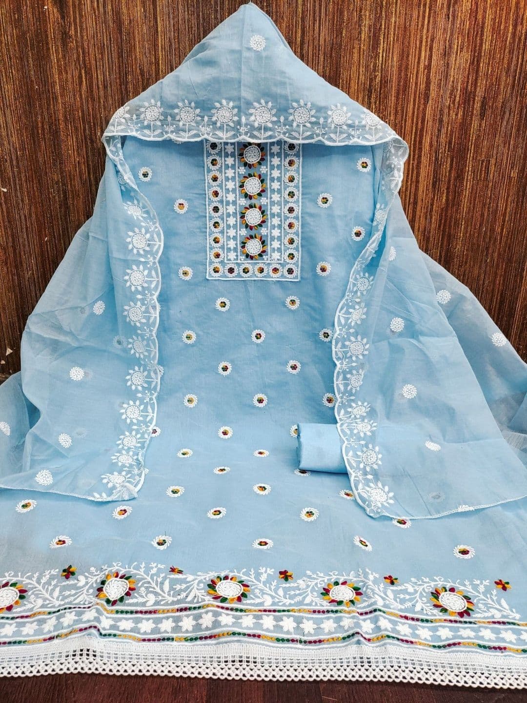 Rangtulika Ethnics Embroidered Pure Cotton Unstitched Dress Material thumbnail 2