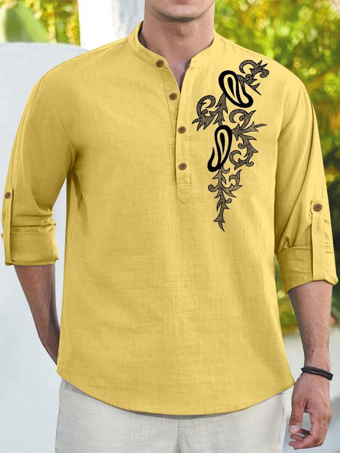 CLOTHING VEDA Men Floral Mandarin Collar Kurta thumbnail 2