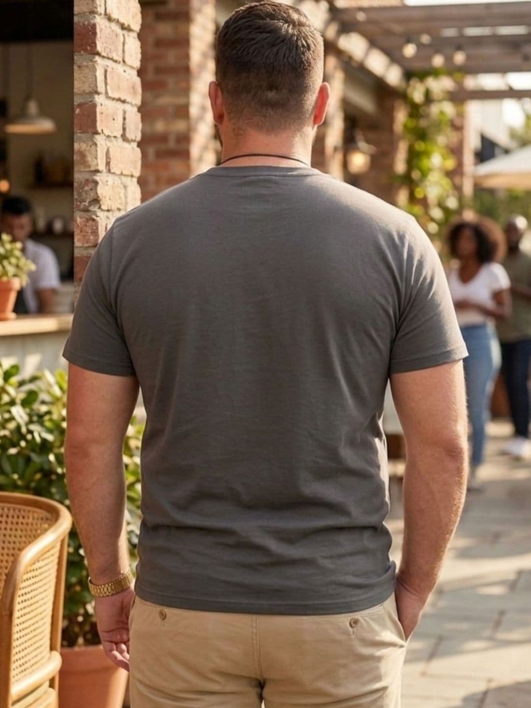 Sztori Rigo Men Plus Size Dark Grey Solid Round Neck Regular Fit Cotton T-shirt thumbnail 5