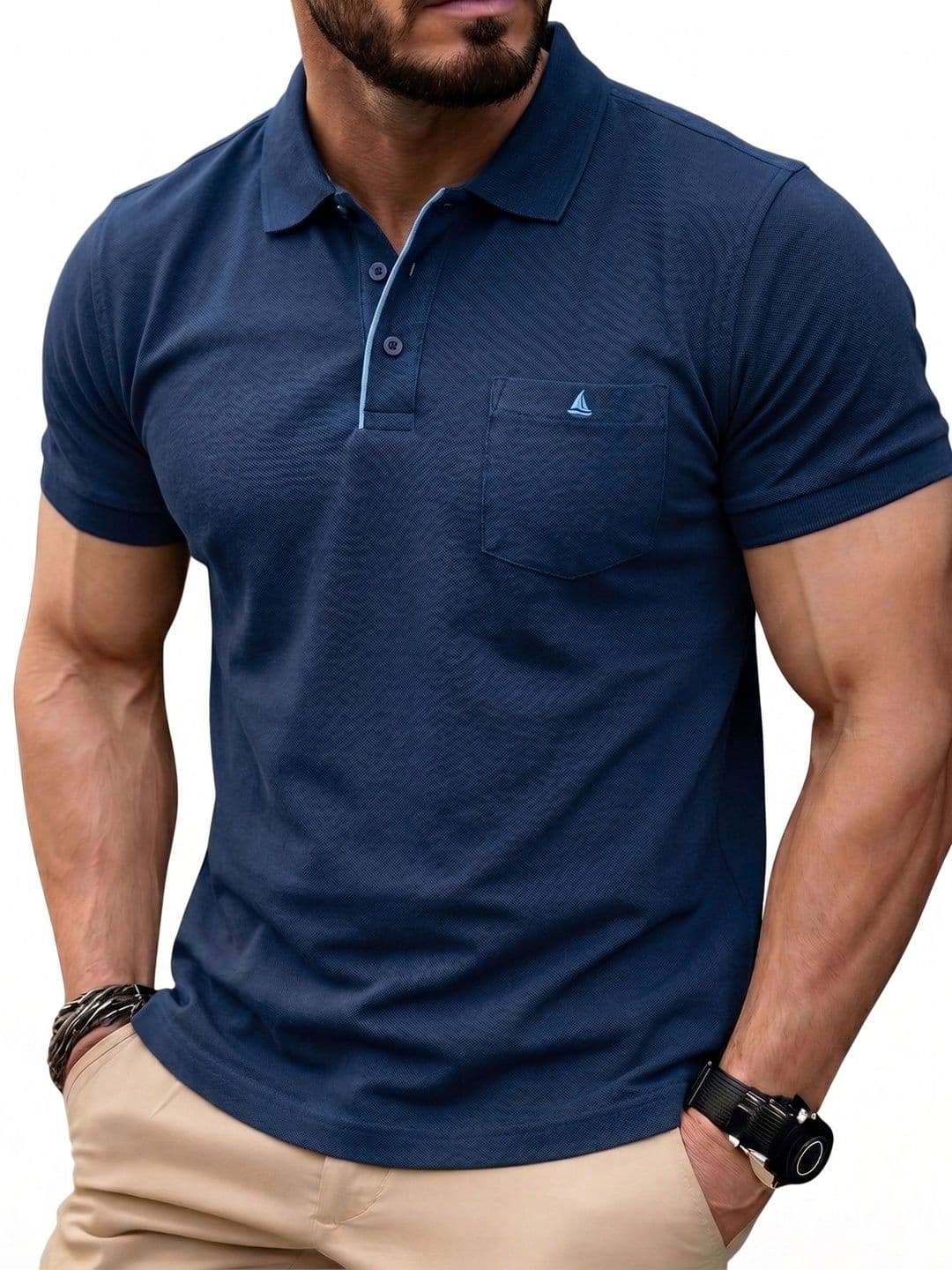 Utopium Men Polo Collar Pure Cotton Pockets T-shirt thumbnail 2