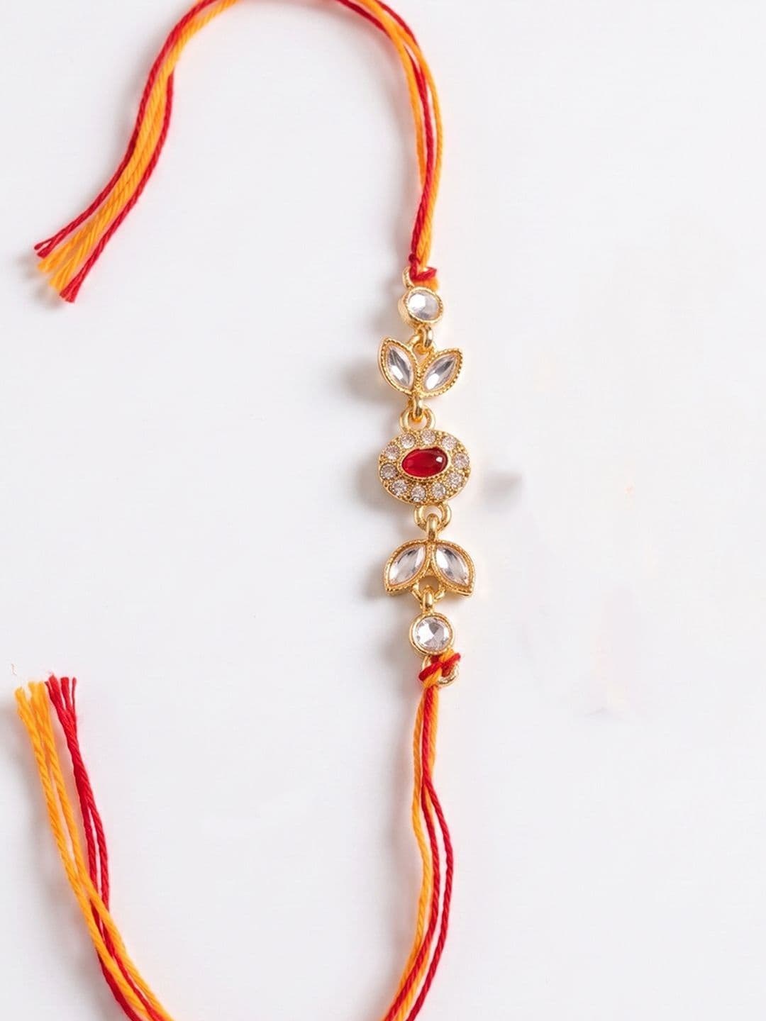 NVR Set Of 2 Kundan Studded Gold Toned Bhaiya Bhabhi Rakhi With Roli Chawal thumbnail 3