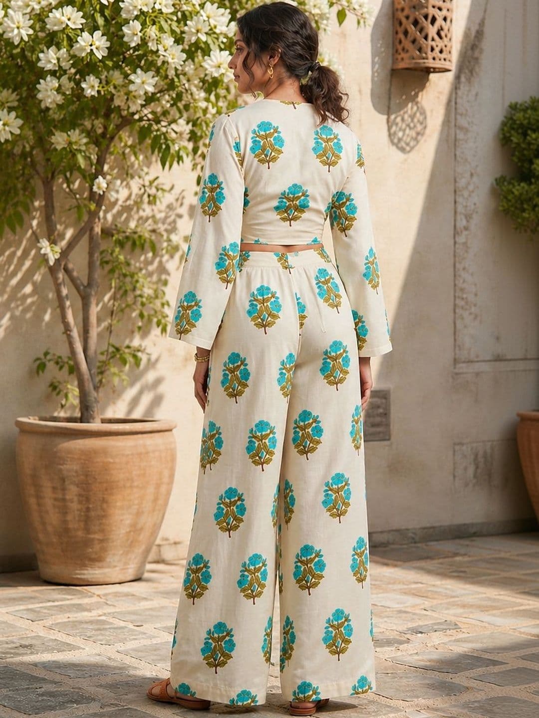 Anouk Bohemian Cotton Printed Top with Palazzos thumbnail 5